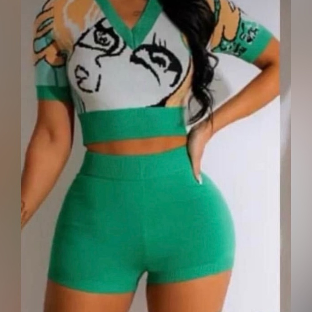 Greenish teal short set